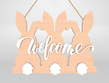 Easter Bunny Silhouette Welcome Sign SVG Bundle Door Hanger for LightBurn