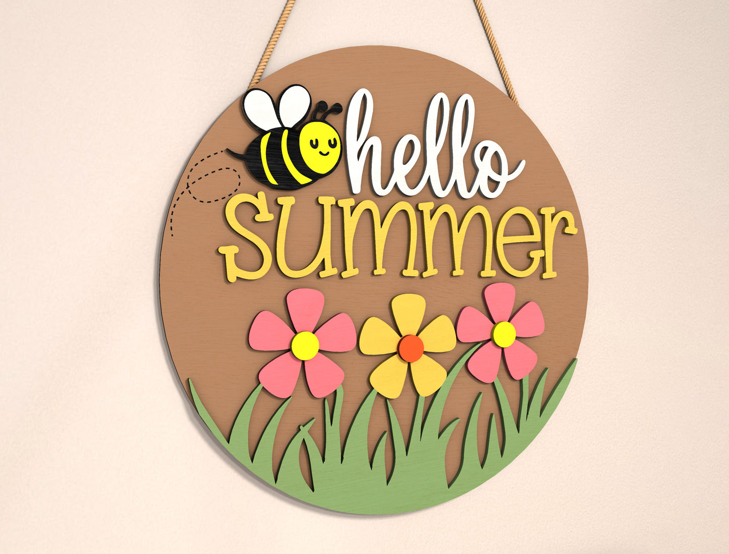 “Hello Summer” Bee Flower SVG Door Sign for Glowforge
