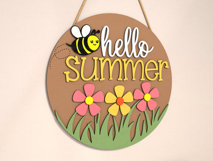 “Hello Summer” Bee Flower SVG Door Sign for Glowforge