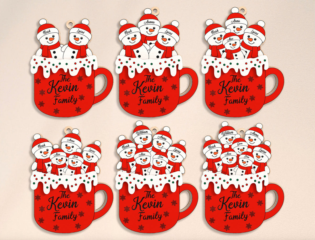 Personalized Snowman Family Hot Cocoa Mug Christmas Ornament 2