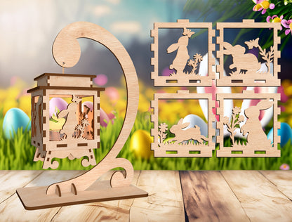 Easter Lantern SVG Bundle Bunny Scene Hanging Lantern for LightBurn and xTool