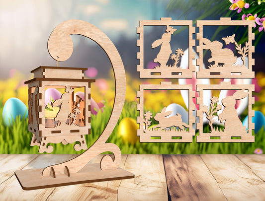 Easter Lantern SVG Bundle Bunny Scene Hanging Lantern for LightBurn and xTool