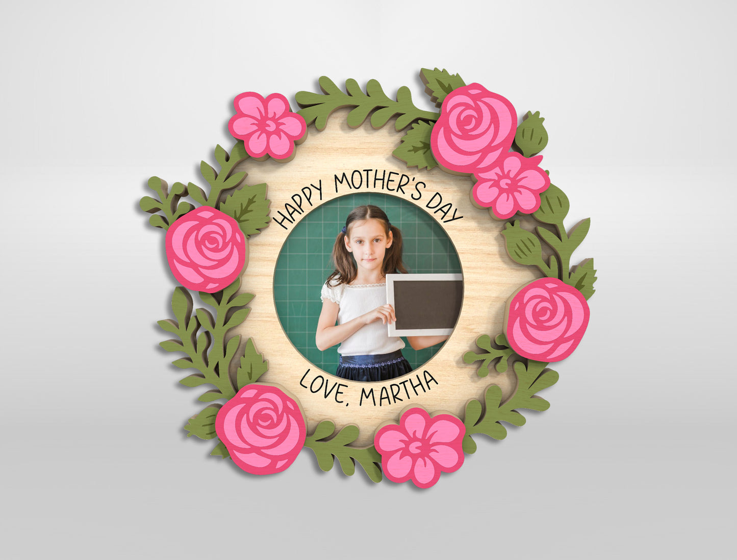 Floral Mom Photo Frame Wreath Magnet SVG Bundle for LightBurn and xTool