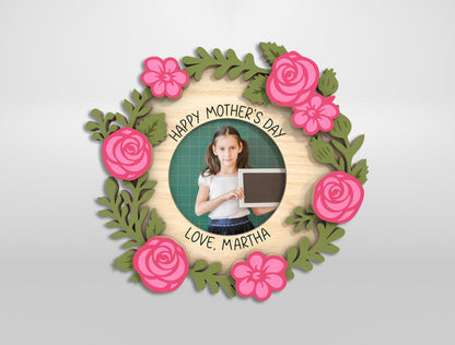 Floral Mom Photo Frame Wreath Magnet SVG Bundle for LightBurn and xTool
