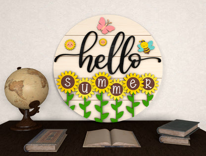 Hello Summer Bee Door Hanger SVG Laser Cut File for Glowforge and xTool