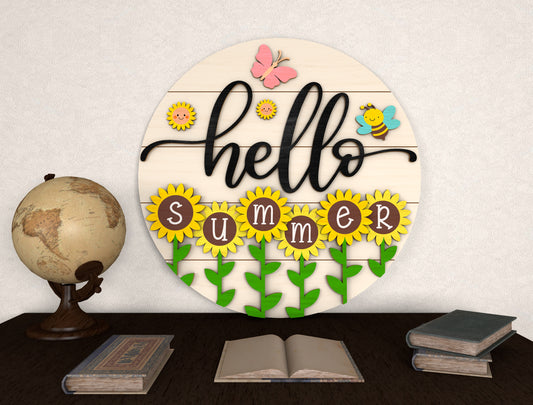 Hello Summer Bee Door Hanger SVG Laser Cut File for Glowforge and xTool