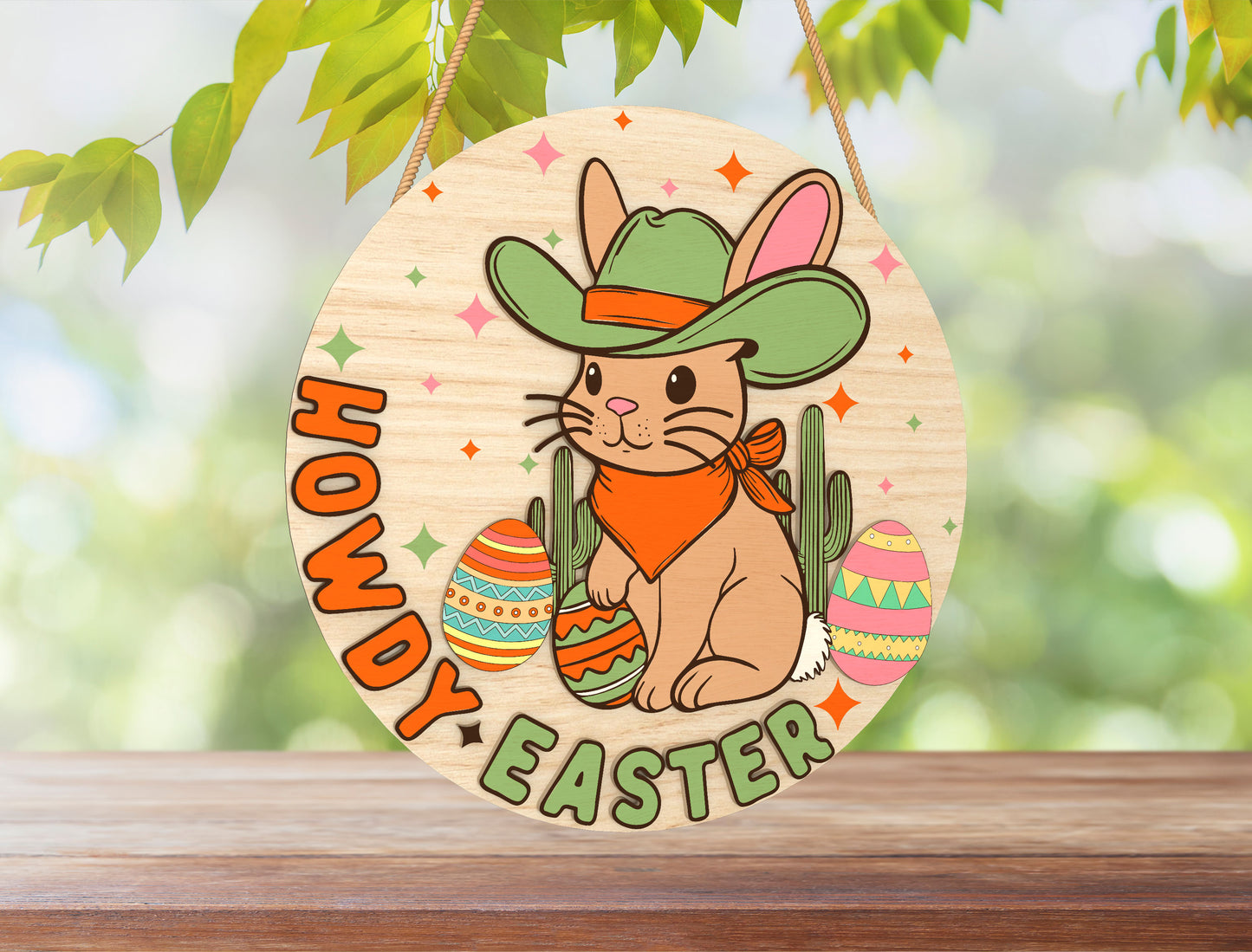 Howdy Easter Cowboy Bunny Door Hanger SVG Laser Cut for Glowforge and xTool