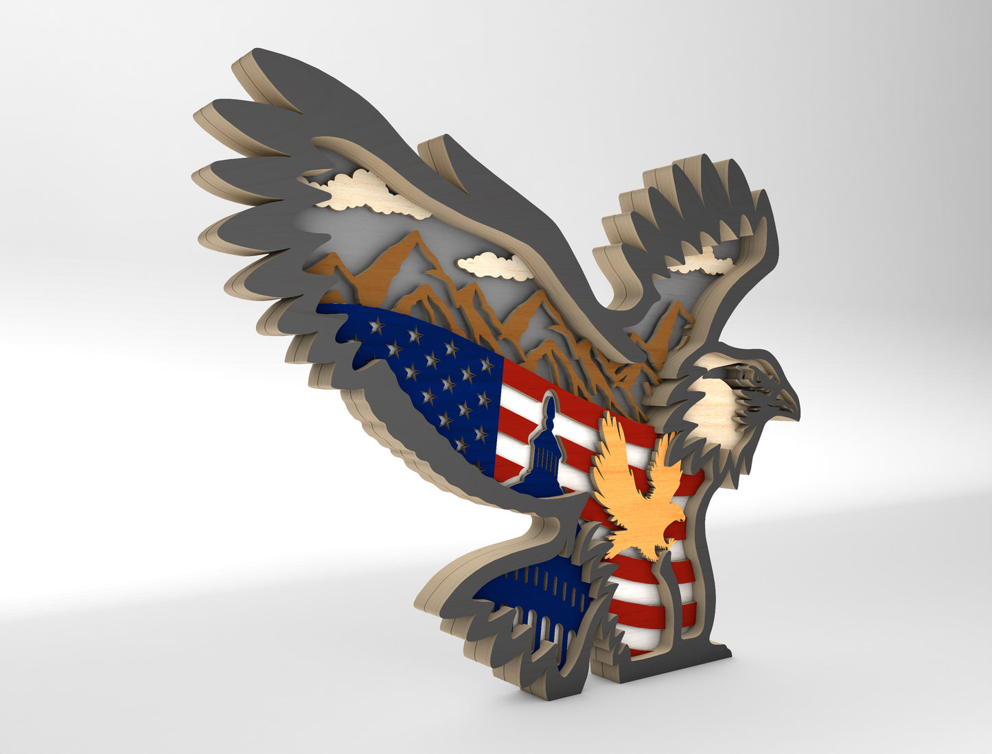 Layered Eagle Flag SVG Laser Cut File for Glowforge and xTool