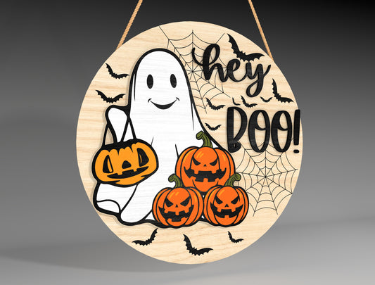 Halloween Ghost Pumpkin Round Sign SVG for Glowforge LightBurn