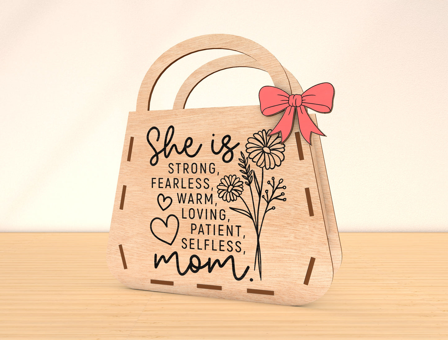 Mother’s Day Purse Sign Laser Cut File Bundle | Mom Quote Decor | Layered Wooden Handbag Design | Glowforge, xTool, LightBurn, etc.