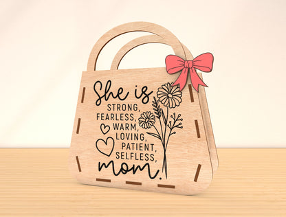 Mother’s Day Purse Sign Laser Cut File Bundle | Mom Quote Decor | Layered Wooden Handbag Design | Glowforge, xTool, LightBurn, etc.