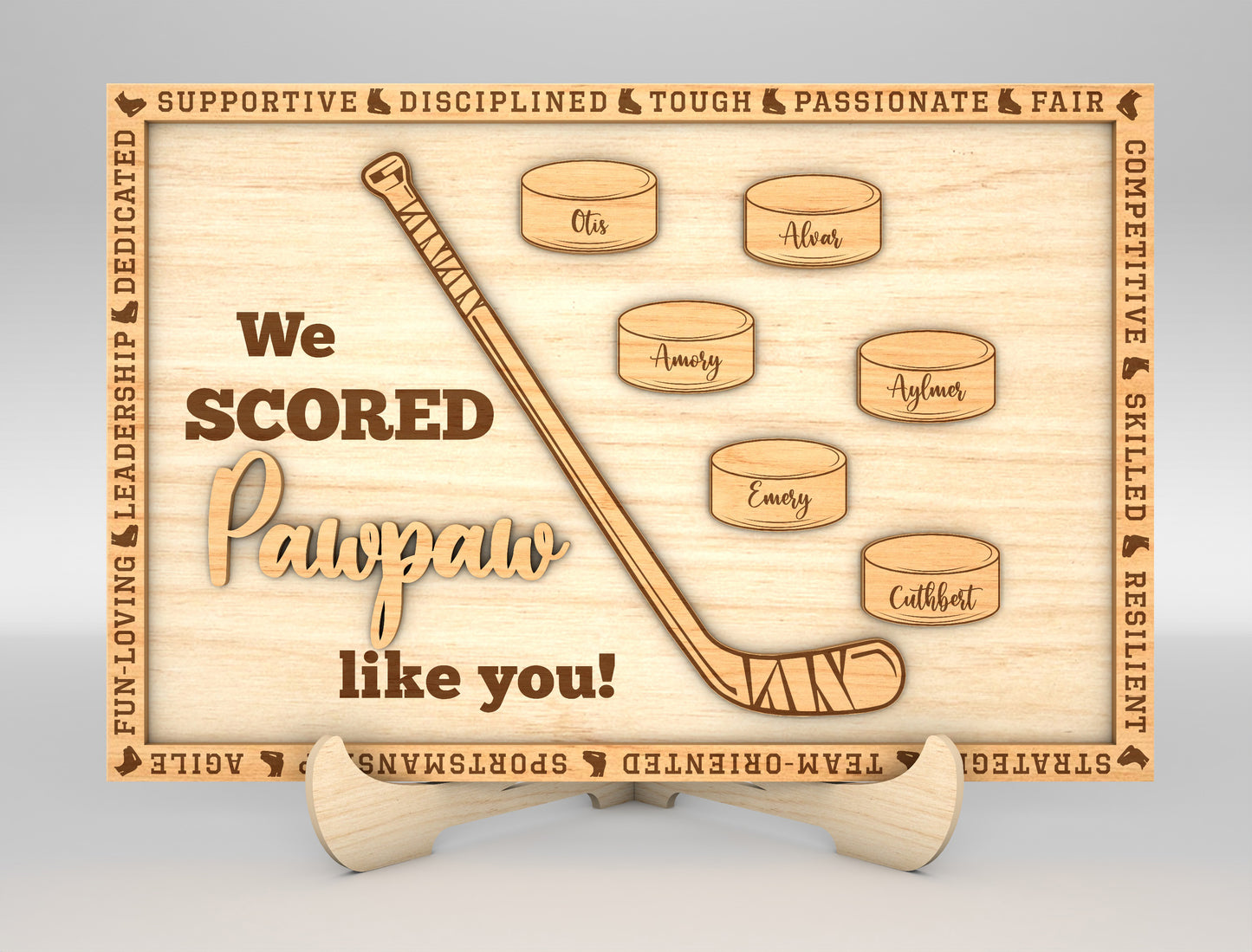 "We Scored a Dad Like You" Hockey Trophy Sign SVG Laser Cut File for Glowforge and xTool