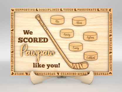 "We Scored a Dad Like You" Hockey Trophy Sign SVG Laser Cut File for Glowforge and xTool