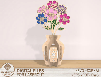Cosmos Flower Lantern SVG Pastel Wildflower Candle Holder for LightBurn and Glowforge