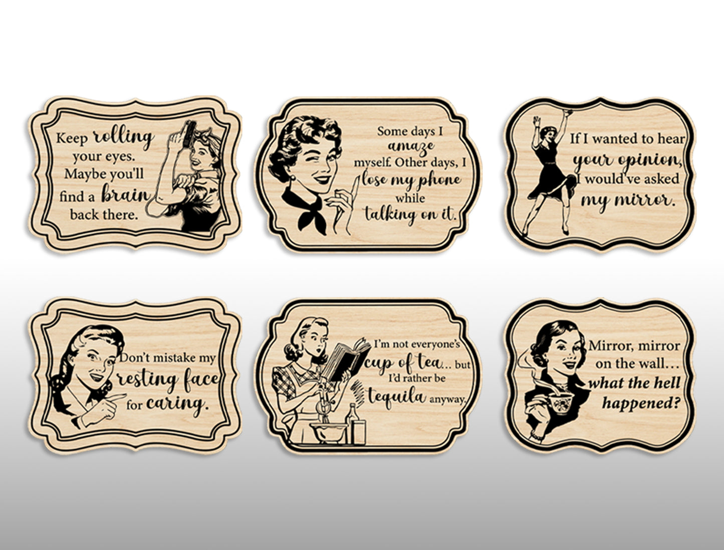 Vintage Woman Retro Lady Quote Magnet SVG Laser Cut File for Glowforge and xTool