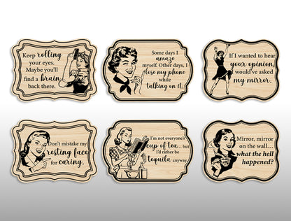 Vintage Woman Retro Lady Quote Magnet SVG Laser Cut File for Glowforge and xTool