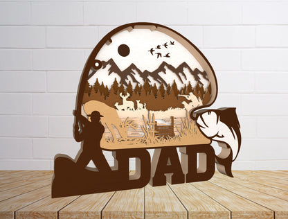 Layered Fishing Dad Outdoor Scene Sign SVG Laser Cut File for Glowforge and xTool