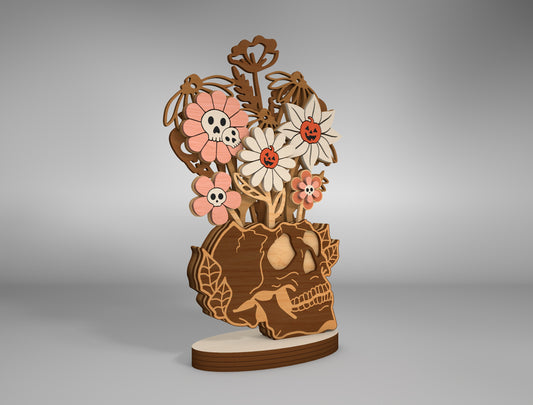 Halloween Skull Flower Vase Multilayer SVG Standing Shelf Sitter for xTool LightBurn Glowforge