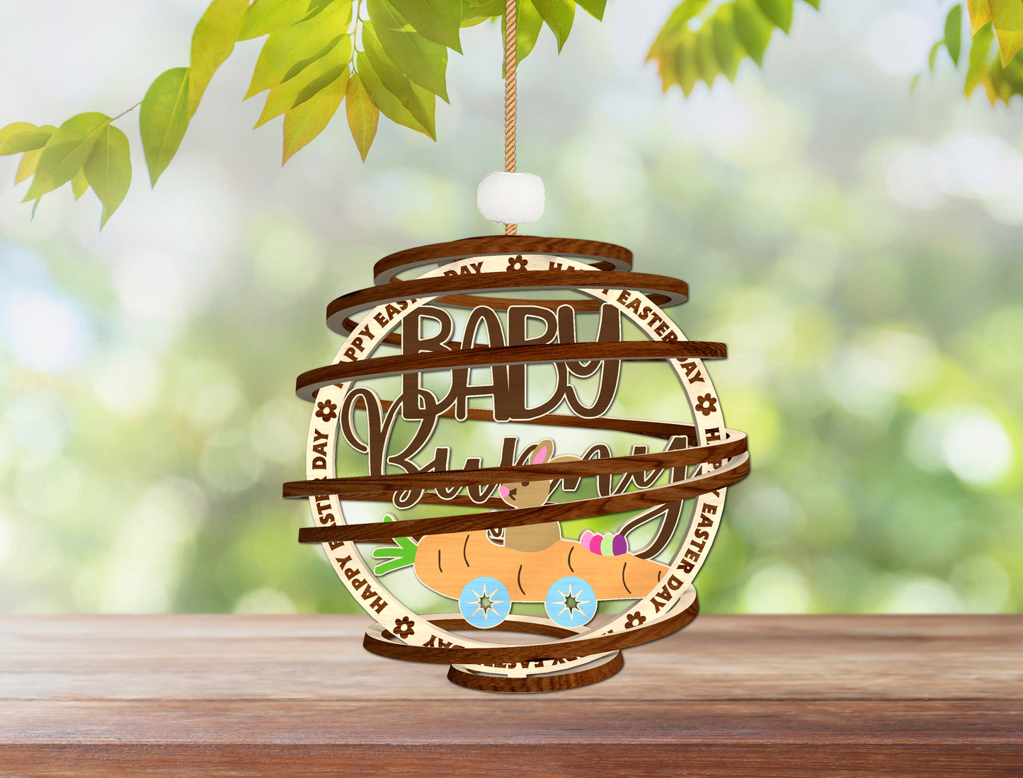 Easter Spiral Ornament SVG Happy Easter Layered Wooden for Glowforge and xTool