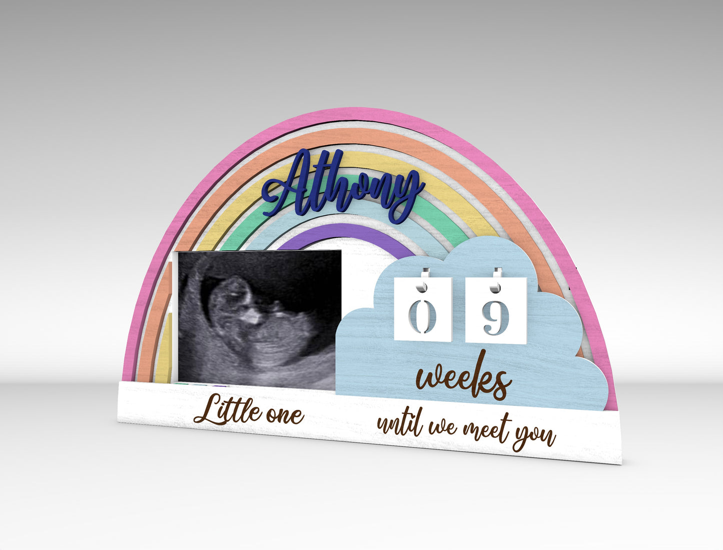 Personalized Rainbow Pregnancy Countdown SVG Laser Cut File for Glowforge and xTool