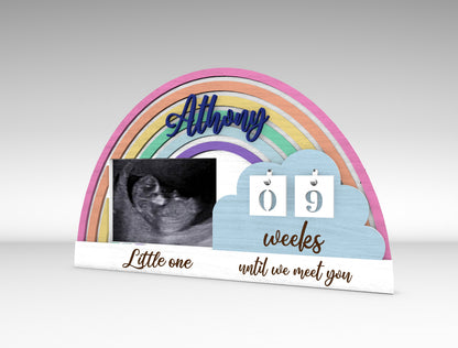 Personalized Rainbow Pregnancy Countdown SVG Laser Cut File for Glowforge and xTool