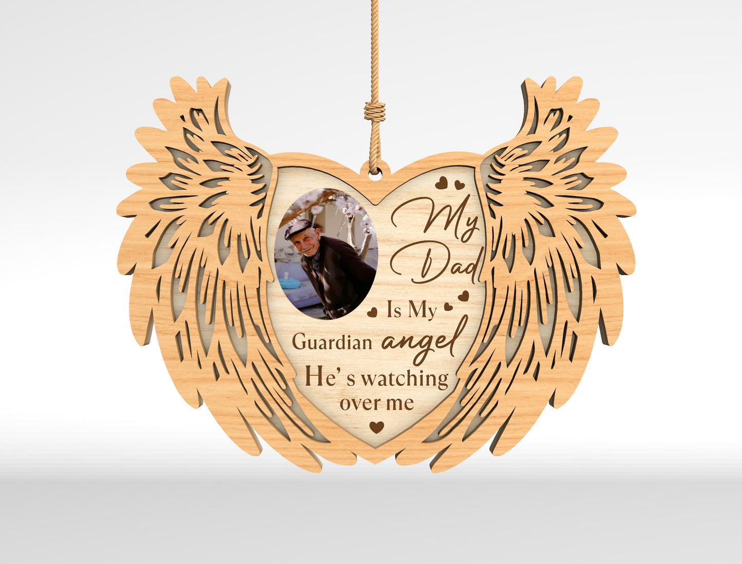 Memorial Angel Wings Ornament SVG In Loving Memory Photo Laser Cut File for LightBurn