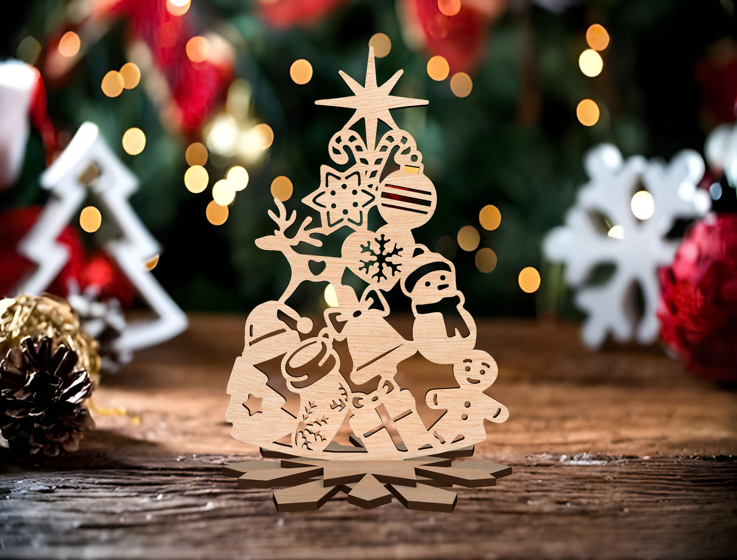 Christmas Tree Silhouette Decor Laser Cut File | Freestanding Tabletop Tree | Ready to Cut | Glowforge, xTool, LightBurn, etc.