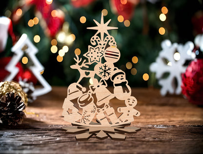 Christmas Tree Silhouette Decor Laser Cut File | Freestanding Tabletop Tree | Ready to Cut | Glowforge, xTool, LightBurn, etc.