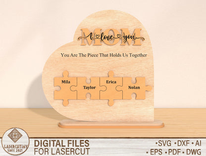 Mom Puzzle Family Sign SVG Bundle Personalized for Glowforge and xTool