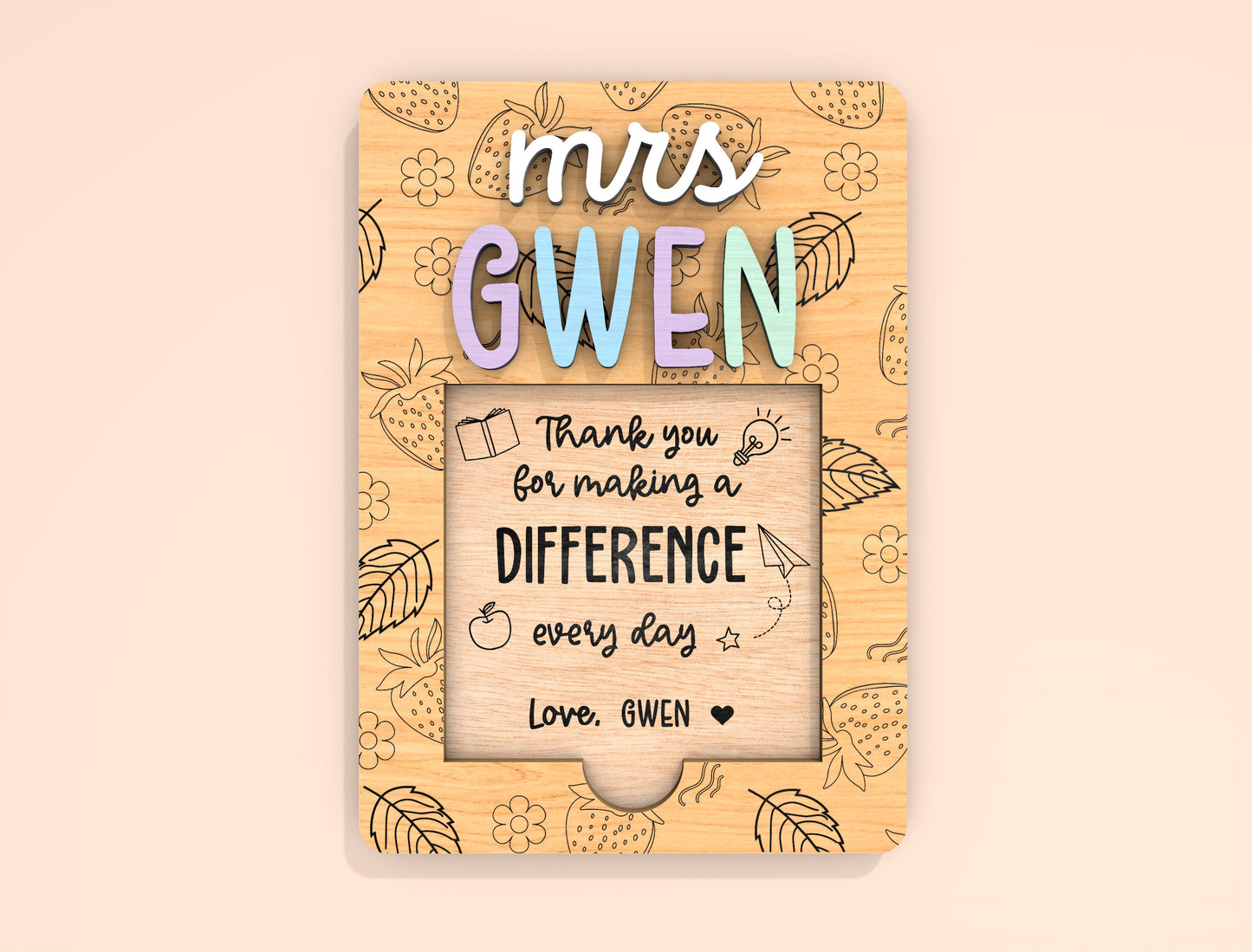 Personalized Teacher Note Holder SVG Laser Cut File for Glowforge and xTool