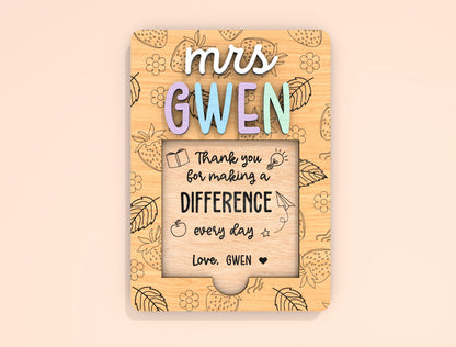 Personalized Teacher Note Holder SVG Laser Cut File for Glowforge and xTool
