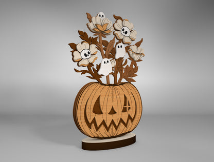Halloween Pumpkin Ghost Flower Multilayer SVG for Glowforge LightBurn xTool
