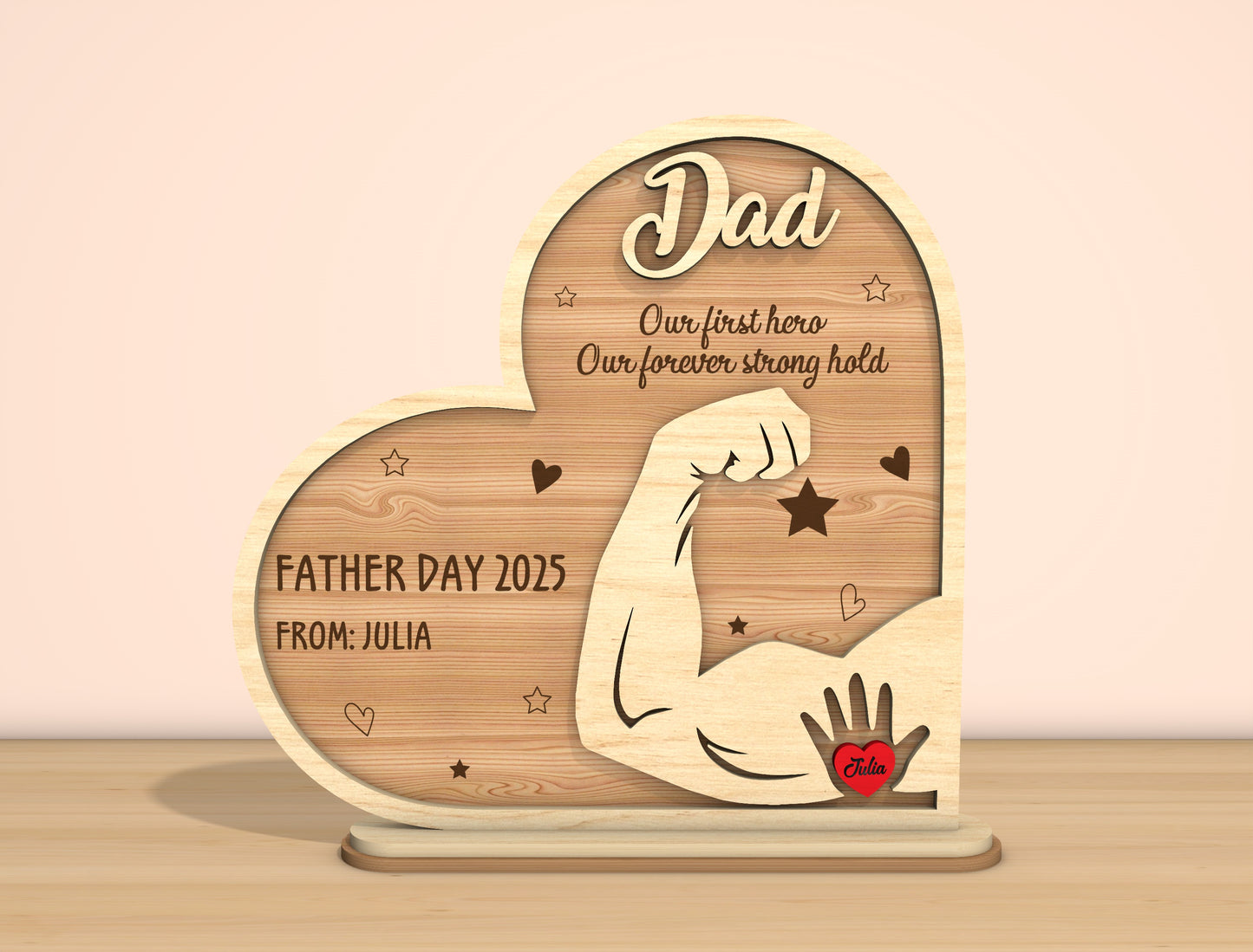 Father’s Day Strength Heart Laser Cut File | Dad Pops Papa Tabletop Sign | Family Love Wooden Decor | Glowforge, xTool, LightBurn, etc.