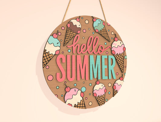 “Hello Summer” Ice Cream Door Sign SVG for Glowforge and xTool