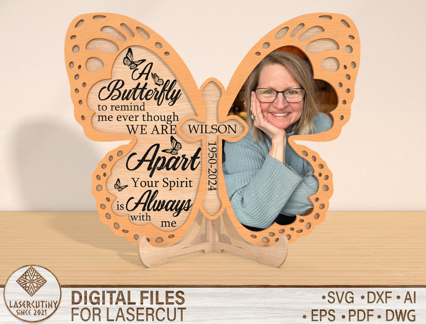 Butterfly Cross Memorial SVG Christian Photo Frame Laser Cut File