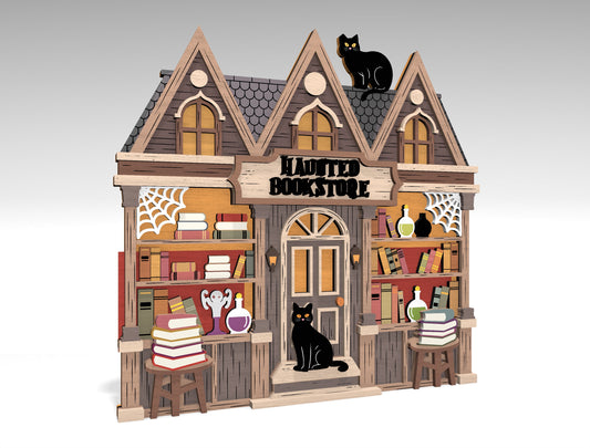 Haunted Bookstore Halloween SVG Laser Cut Decor for LightBurn