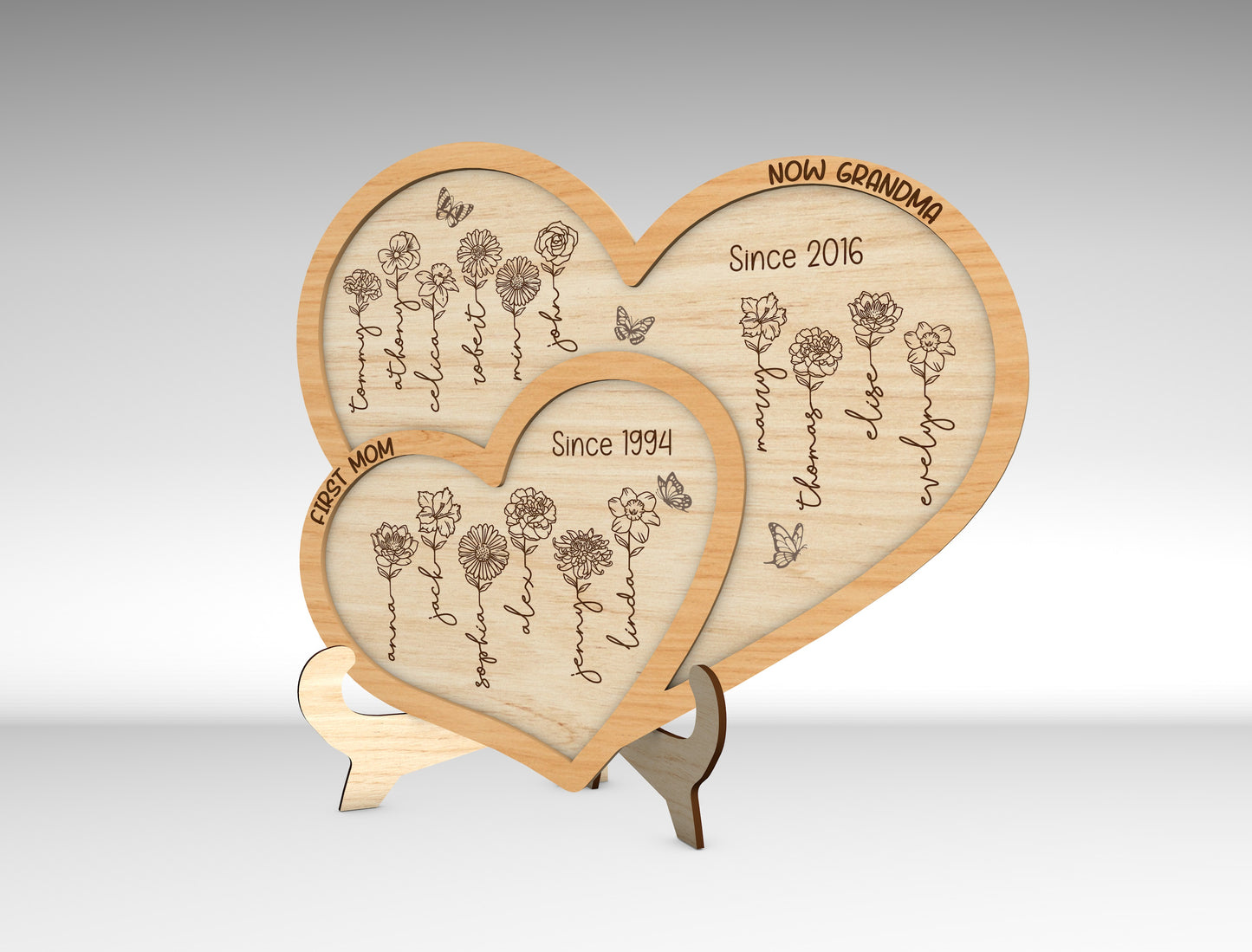 Custom Name Birth Month Flower Heart Sign SVG for Glowforge