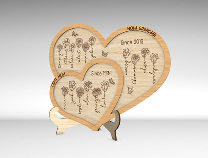 Custom Name Birth Month Flower Heart Sign SVG for Glowforge