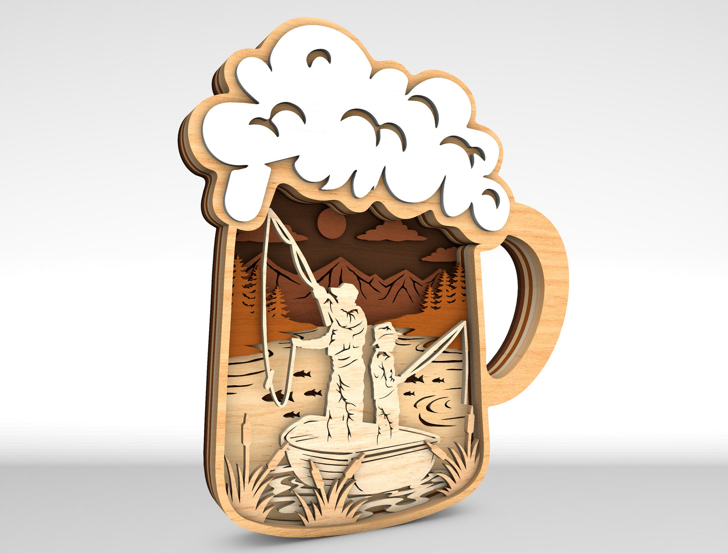 Camping Beer Mug Layered Scene Sign SVG Laser Cut File for xTool and Glowforge