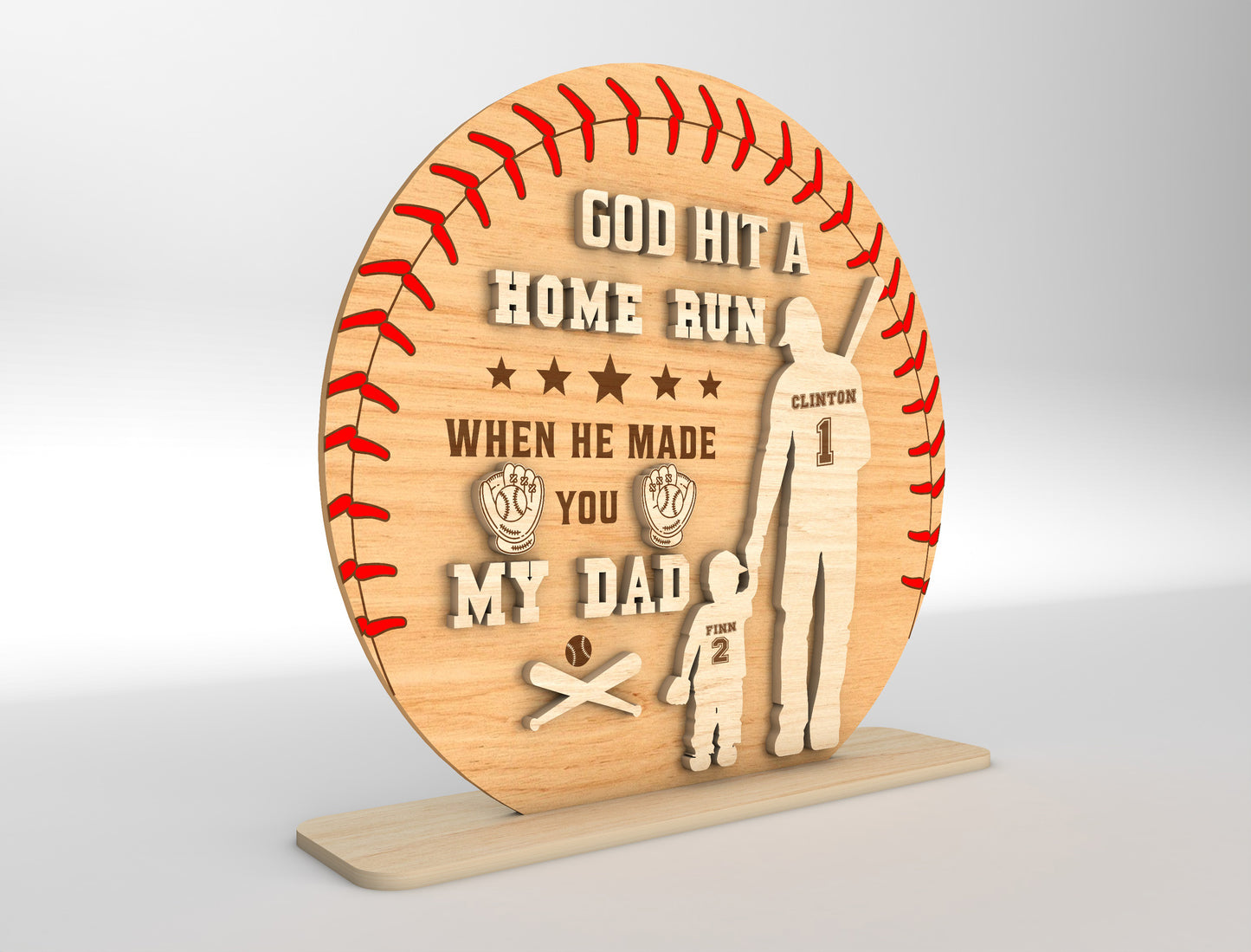 "God Hit A Home Run" Baseball Dad Sign SVG Laser Cut File for LightBurn and xTool