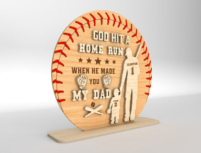 "God Hit A Home Run" Baseball Dad Sign SVG Laser Cut File for LightBurn and xTool