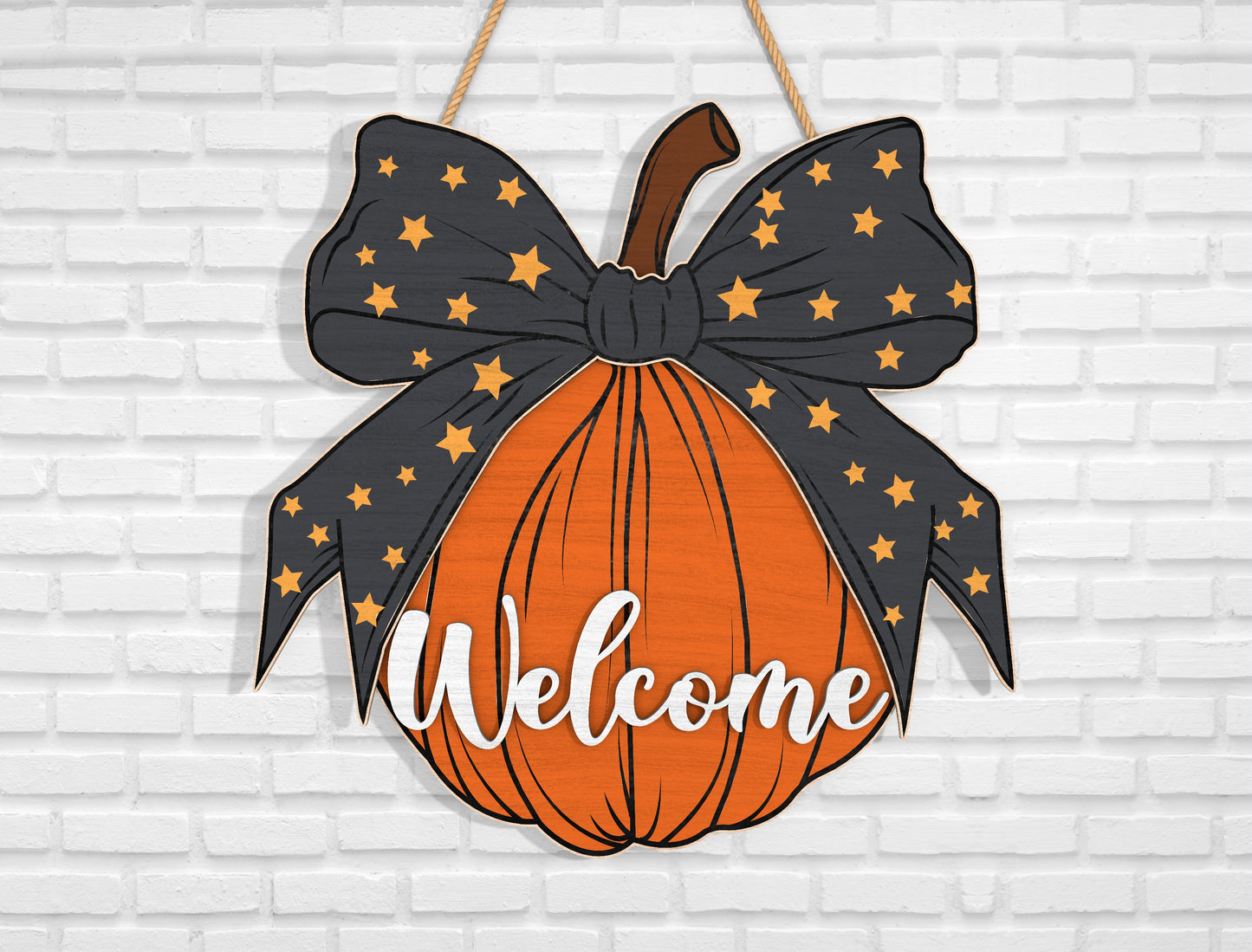 Welcome Pumpkin Bow Door Hanger SVG Bundle for Glowforge xTool LightBurn 3 Designs