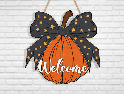 Welcome Pumpkin Bow Door Hanger SVG Bundle for Glowforge xTool LightBurn 3 Designs