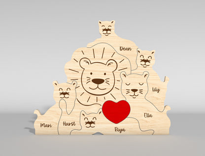 Lion Family Wooden Puzzle Sign SVG for LightBurn and xTool