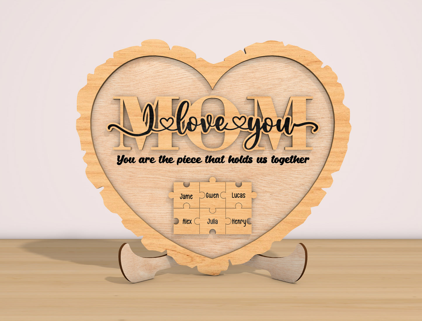 Personalized Mom Heart Plaque SVG Mother's Day for LightBurn and xTool