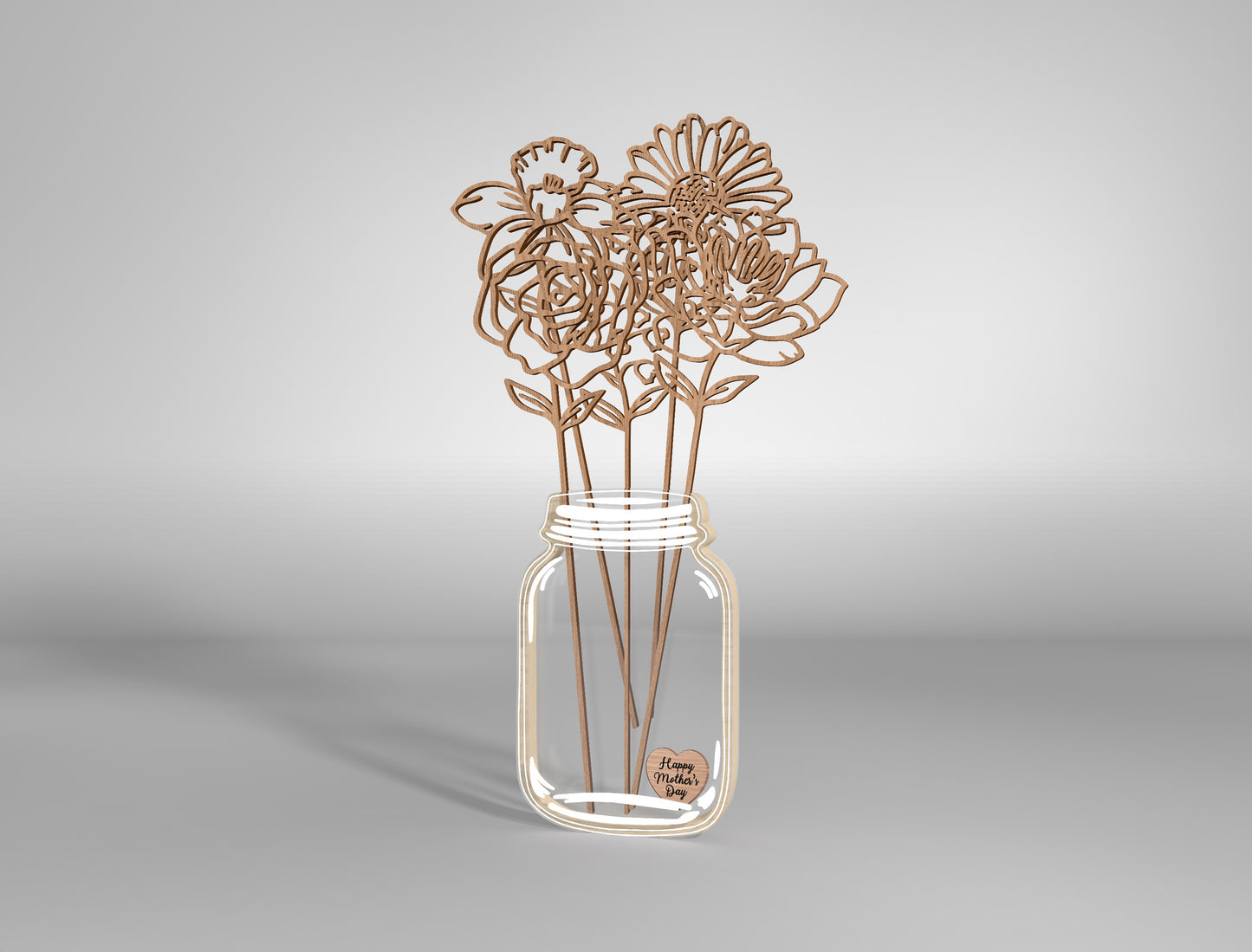 Birth Flower Mason Jar SVG Wooden Bouquet Decor for Glowforge