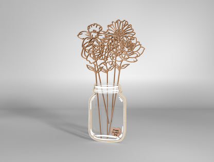 Birth Flower Mason Jar SVG Wooden Bouquet Decor for Glowforge