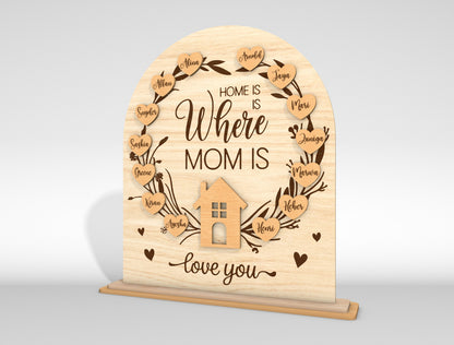Personalized Mom Sign SVG Home Is Where Mom Is Laser Cut File for xTool and LightBurn