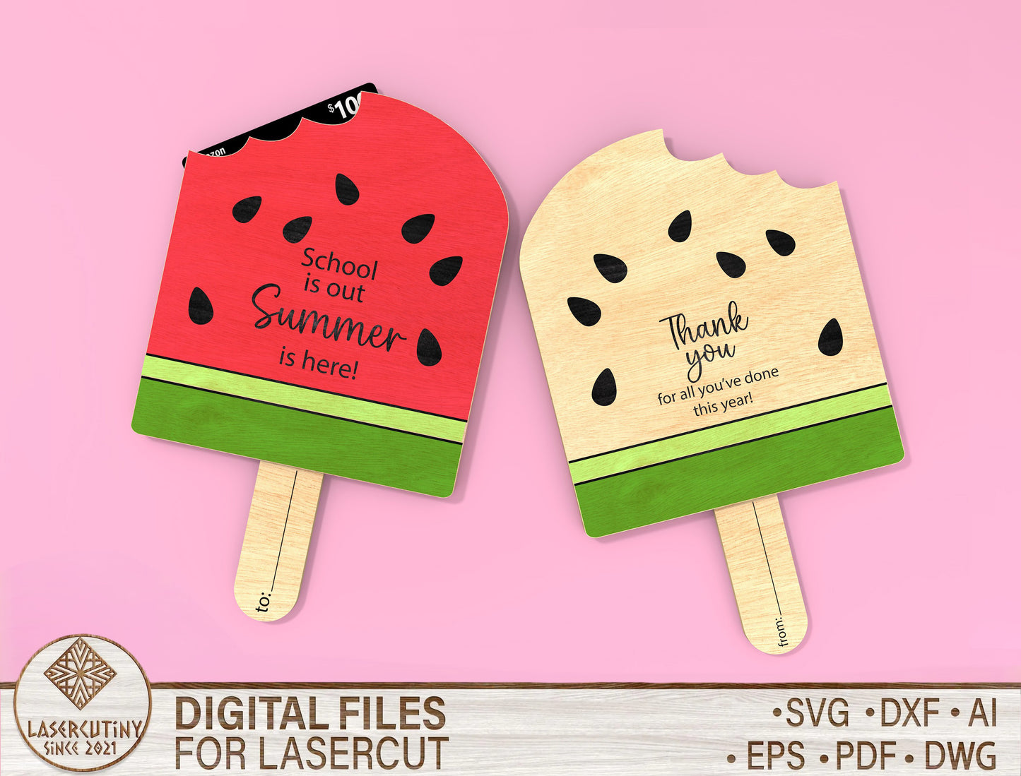 Watermelon Popsicle Gift Card Holder Laser Cut File for Glowforge and LightBurn