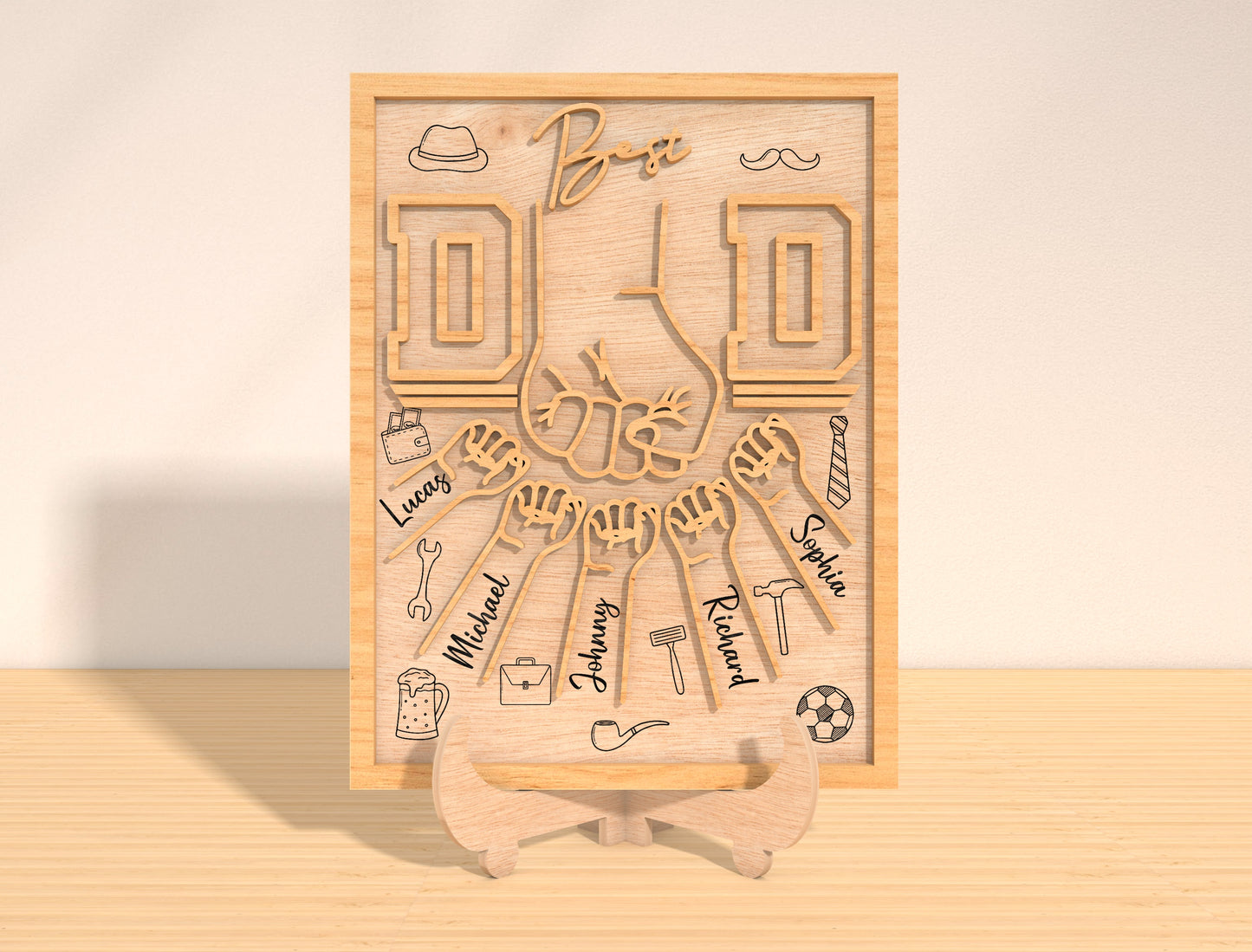 Best Dad Team Laser Cut File | Father Hand Fist Sign | Sports & Hobby Wooden Decor | Glowforge, xTool, LightBurn, etc.